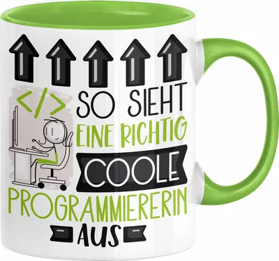 Produktbild von Programmiererin Geschenk Tasse Geschenkidee für Programmiererin Geburtstag Weihnachten Spruch So Sieht Eine Richtig Coole Programmiererin Aus Kaffee-Becher  (Grün)