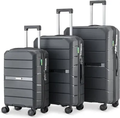 Produktbild von SKYCASES Urban Adventurer – 3 teiliges Hartschalenkoffer-Set aus Polypropylen – 360 Grad Rollen und Zahlenschloss - 44 L | 79 L | 110 L - Anthrazit