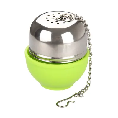 Image de Fackelmann Œuf à thé avec bol, passoire à thé en acier inoxydable, boule à thé pour une dégustation parfaite du thé (couleur : argent/vert)