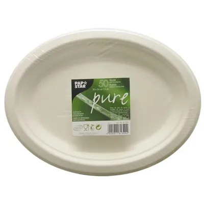 Zdjęcie produktu dla Papstar jednorazowe talerze z trzciny cukrowej owalne białe 26 x 20 cm 50 szt