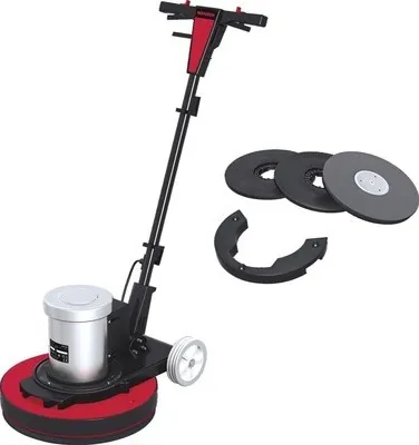 A floor polisher with accessories on a white background.