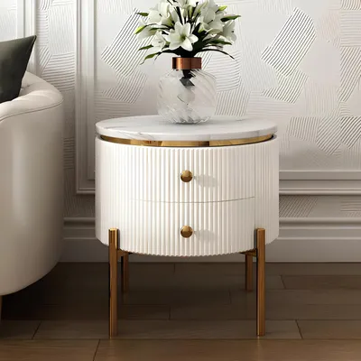 Produktbild von Runder Design Nachttisch Beistelltische Hochglanz Edelstahl Luxus Wohnzimmer Neu