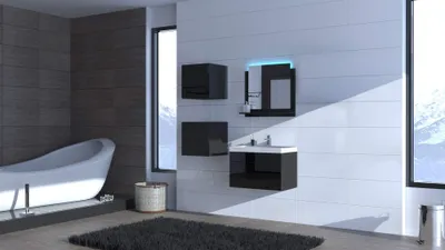Produktbild von Furnitech ALIUS 30 Badezimmer Bademöbel Badeschränke Spiegel Set (Möbel ohne LED, Schwarz)