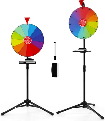 Produktbild von GOPLUS 40 cm Glücksrad, höhenverstellbar Glücksrad-Dreher, Rouletterad mit 12 Schlitzen Partyspiele