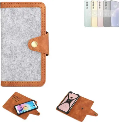 Produktbild von K-S-Trade Handyhülle kompatibel mit Meizu 21 Schutzhülle Filz-Hülle Kunst-Leder hellgrau braun (1x)