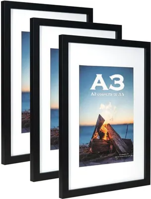 Produktbild von Bilderrahmen Holz A3 mit Passepartout Schwarz 3er Pack