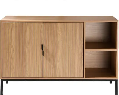 Produktbild von Sideboard mit 2 Türen und 2 offenen Fächern in geriffeltem Holzoptik, B 110 cm – TARA