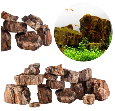 Image de Décoration d'aquarium, bois fossilisé 15 kg, pierres grises
