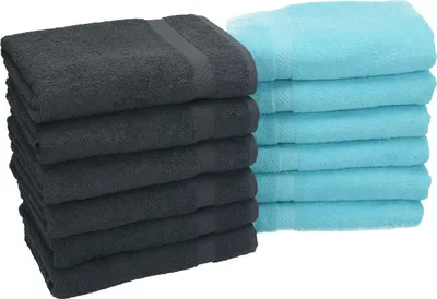 Produktbild von Betz 12 Stück Handtücher 50x100 cm PALERMO 100% Baumwolle  Farbe: anthrazit und türkis