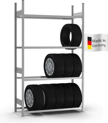 Produktbild von PROREGAL Reifenregal Stecksystem MAGNUS Germany | HxBxT 250x150x40cm | 4 Ebenen | Fachlast 150kg | Verzinkt