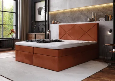 Produktbild von AX LIVING Boxspringbett 160x200 Bratton Amber Samt Bettkasten Topper