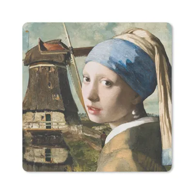 Produktbild von MuchoWow® Mauspad Mousepad Das Mädchen mit dem Perlenohrring - Vermeer - Windmühle 20x20 cm - Mousepads - Maus Mat - Pad - Mausunterlage - Desk Mat - Bureauartikeln