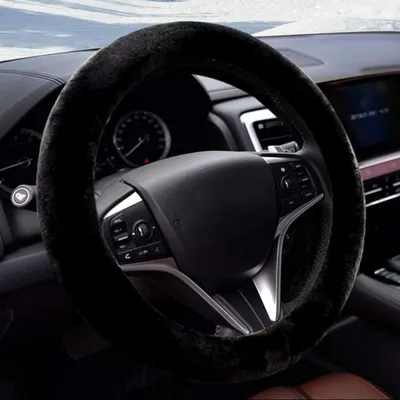 Obrázok produktu pre Poťah na volant z plyšu, zimný, mäkký a pohodlný, priemer 36-39 cm, čierna farba