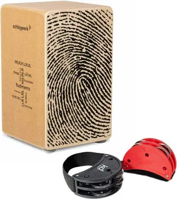 Immagine prodotto di Schlagwerk Cajon CP82 Rudiments Fingerprint con set di tamburelli a piede