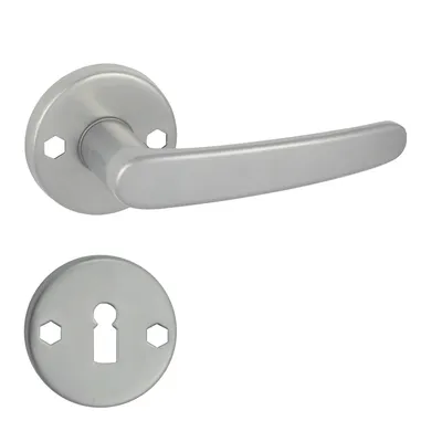Produktbild von DOMINO Türgriff Drückergarnitur BB-Buntbart Set | Rund-Rosette | Türklinke für Bürotür, Kellertür & Innentür | Türbeschläge aus Stahl | Nickel Türdrückergarnitur | TIGER-R M9
