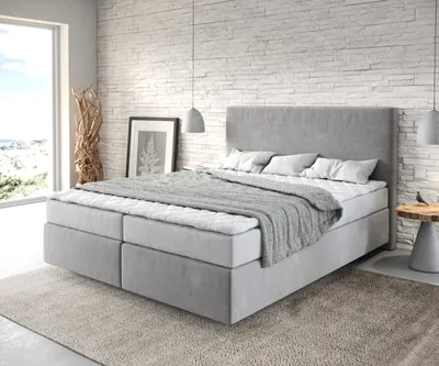 Produktbild von DELIFE Boxspringbett Dream-Well 160x200 cm Mikrofaser Grau mit Matratze und Topper
