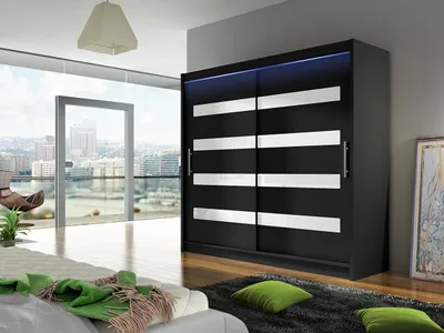 Obrázek produktu pro Šatní skříň 180 cm s posuvnými dveřmi a LED osvětlením FLORENCIO 11 - černá