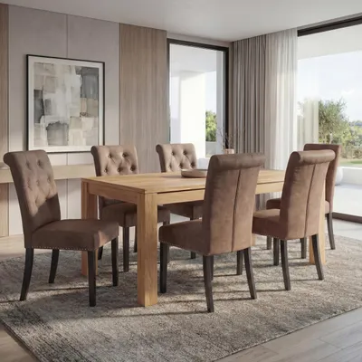 Immagine prodotto di set di 6 sedie per sala da pranzo Chesterfield II, sedia da cucina, rivetti ~ tessuto/tessuto marrone, gambe scure