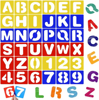 Produktbild von 36-teiliges Schablonenset mit Buchstaben und Zahlen, wiederverwendbare Schablonen für Buchstaben und Zahlen, Alphabet-Schablonen für Holzschilder, Malen, Heimwerken und Basteln