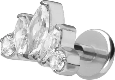 Produktbild von Ohrpiercing, Nasenpiercing Titan Labret mit Push Fit LOTUSBLÜTE Silber Stablänge: 6mm | Stabstärke: 1,2mm