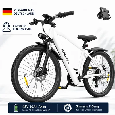 Produktbild von 26 Zoll E-Bike T8 Elektrofahrrad 48V 10Ah Akku, 25km/h, 7-Gang, Scheibenbremsen, Federgabel