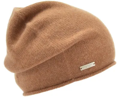 Seeberger Strickmütze-Beanie aus 100% Kaschmir mit Rollrand in braun