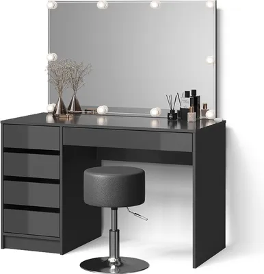 Produktbild von Schminktisch Livinity Imola Anthrazit mit LED Beleuchtung und Hocker, Model 52375