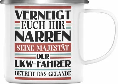 Produktbild von Trendation - LKW Fahrer Geschenk Emaille Tasse Geschenke Zubehör Lustig Mann Lkwfahrer Geschenkidee Emaille Tassen mit Spruch (Silber)