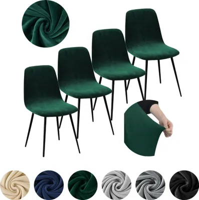 Produktbild von MEBLE ODNOWA, Stuhlhusse, Stuhlbezug, Skandinavischer, Samt, Dunkelgrün, 4er Set, Velours, elastisch, Stuhlbezüge, Stuhlhussen, maschinenwaschbar