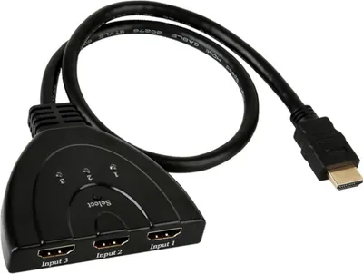 Produktbild von EWANTO Splitter 3x HDMI Switch (w) auf 1x HDMI (m) schwarz 1080p Hub 550mm Multi-Monitor Adapter HDM-01