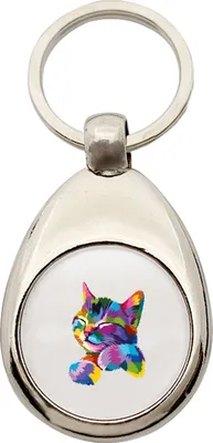 Produktbild von Huuraa Schlüsselanhänger Katze Colorful Metall Schlüsselring Einkaufswagenchip Geschenkidee