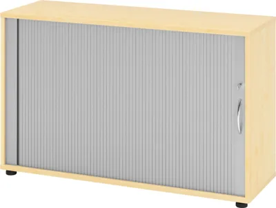 Produktbild von bümö Rollladenschrank office - 2 Ordnerhöhen - Nachbildung Ahorn/Silber, Griff: Bogengriff (Metall)