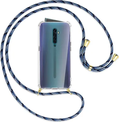 Produktbild von Handykette Backcover-Schutzhülle mit Band (Metall goldfarben) für Oppo Reno2 - Blautöne