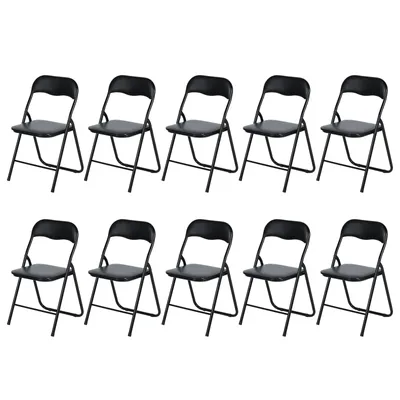Image de H.J WeDoo Set of 10 Metal Folding Chairs Strong Folding Chair Visitor Conference Chair Folding Upholstered Leatherette, Black