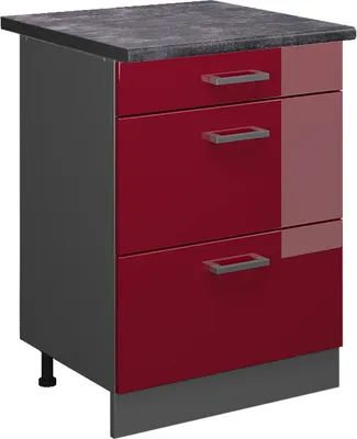 Produktbild von Küchenunterschrank Vicco R-Line Rot Hochglanz 60 cm mit Schubladen, AP Anthrazit, Model 47006