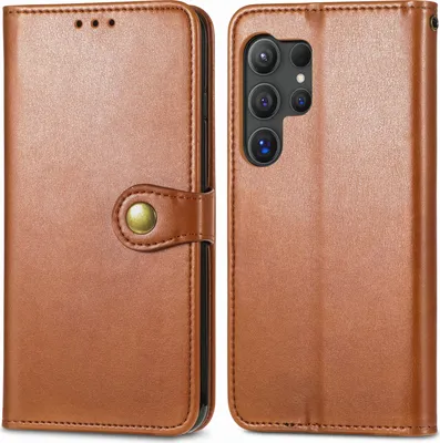 Produktbild von Mobigear Snap Button  Samsung Galaxy S25 Hülle Klapphülle Geldbörse - Braun