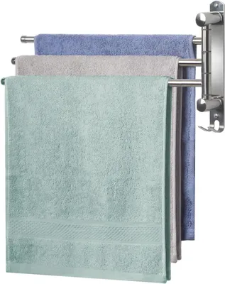 Produktbild von Handtuchhalter mit 3 Armen – Drehbarer Handtuchstange – Badezimmerorganisation – 180° schwenkbare Arme – 386 x 206 cm – Silber
