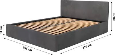 Obrázek produktu pro Muralo Čalouněná postel do ložnice Čalouněná postel s podnožkou Postel s čalouněným čelem Manželská postel 180x200 Postel s úložným prostorem Grafitová barva