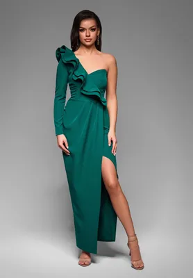 Produktbild von Ombre Abendkleid  asymmetrisch mit Rüschen und Beinschlitz grün L