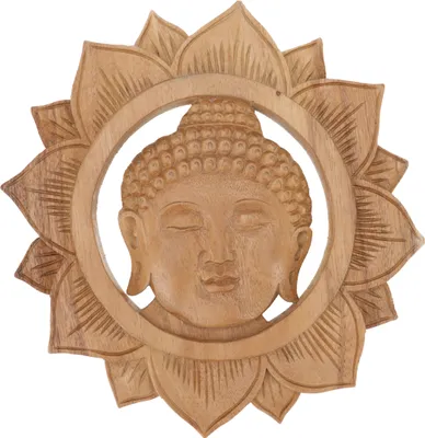 Produktbild von Geschnitztes Wandbild Deko Wandrelief - Buddhakopf, Braun, Holz, 25*25*2 cm, Masken & Wandschmuck