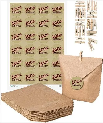 Produktbild von SET 100% Handmade (Motiv12) 24x Geschenktüten + 24x MiniKlammer + 24x Aufkleber