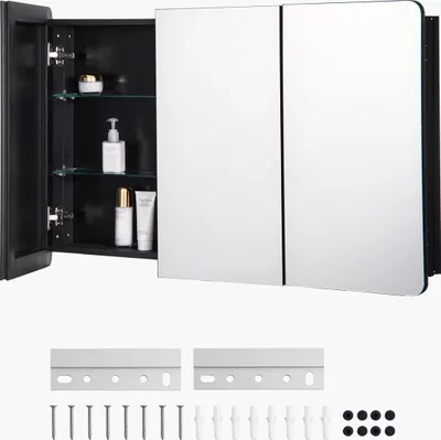 Obrázek produktu pro VEVOR zrcadlová skříňka Zrcadlová skříňka na léky Skříňka na léky (1017 x 135 x 647 mm) pro koupelny, vestavná a nástěnná, hliníkový rám, koupelnová skříňka