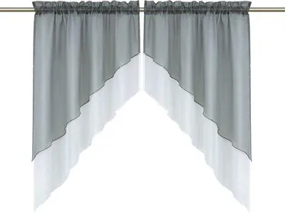 Image de Lot de 2 crochets pour fenêtres à double vitrage gris, petits stores de cuisine, rideaux courts gris, L x H 90 x 100 cm