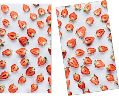 Produktbild von Spritzschutz Herdabdeckplatte Schneidebrett aus Glas Halbierte Erdbeeren 2-Teilig (60x52cm)