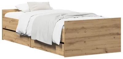 Image de vidaXL Cadre de lit en bois imitation chêne artisanal, 90 x 200 cm