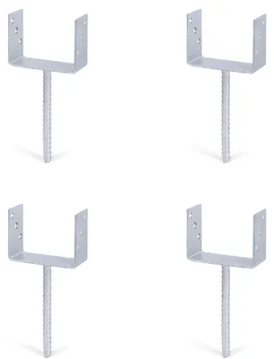 Zdjęcie produktu dla Alberts 4 x wsporniki słupków U z kotwą do betonu ze stali falistej, 141x104 mm, kotwa do betonu 200 mm, ocynkowana ogniowo, do osadzania w betonie
