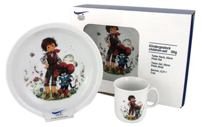 Image de Ensemble de table pour enfants composé de 3 pièces, avec vaisselle en porcelaine