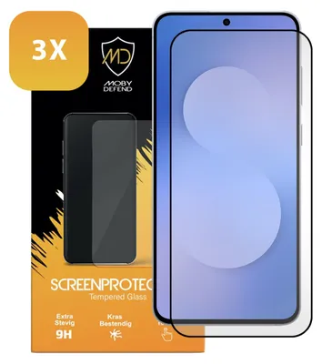 Productafbeelding van 3-Pack MobyDefend Screenprotectors - Geschikt voor  Samsung Galaxy S25 FE  -  Screensavers Met Zwarte Randen - Gehard Glas