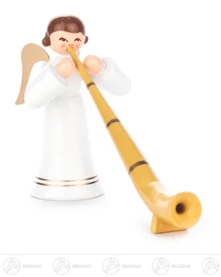 Produktbild von Engel mit Alphorn, langer Rock, farbig  Höhe ca 6 cm