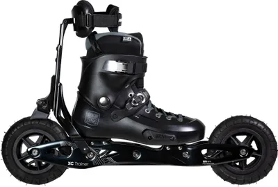 A black pair of Powerslide XC Trainer 150 inline skates with large wheels, shown from the side against a white background.